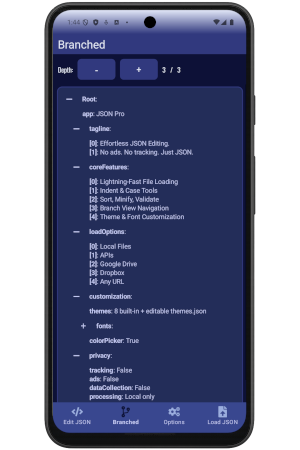Branch View in JSON Pro - navigate nested JSON structures visually
